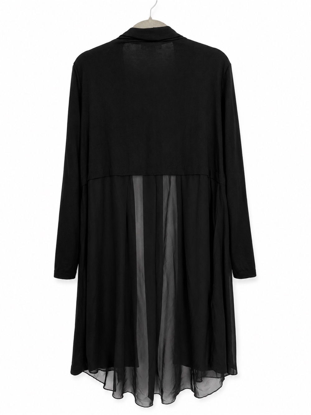 Esperanza Women 1X Black Open Front Duster Cardigan Sheer Hem Lightweight - Picture 2 of 5